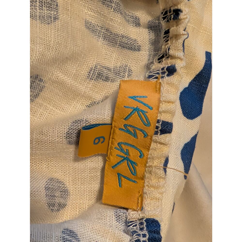 VRG GRL Salty Hair Tie Top Linen Blue Cream Print Sz 6 (Runs Small!) - Picture 7 of 9